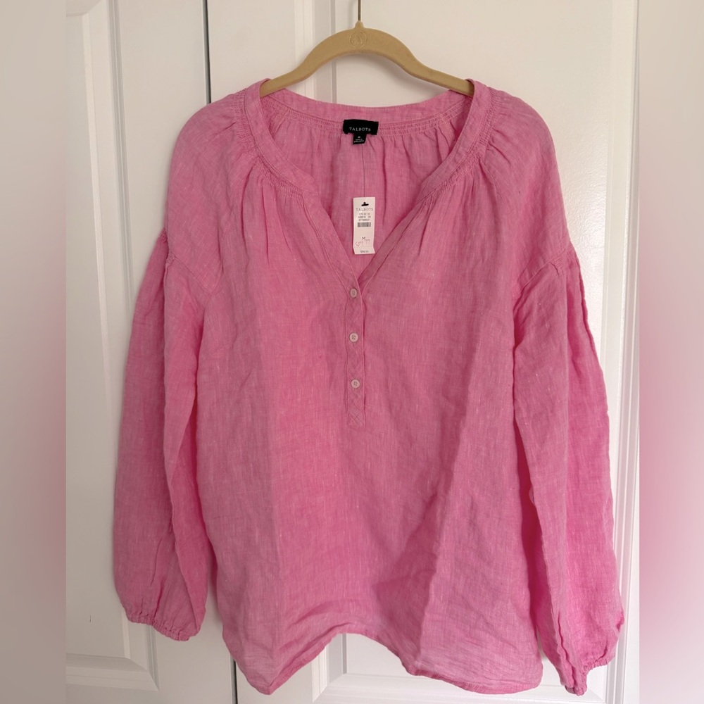 NWT Talbots Bright Pink Linen Blouse Medium